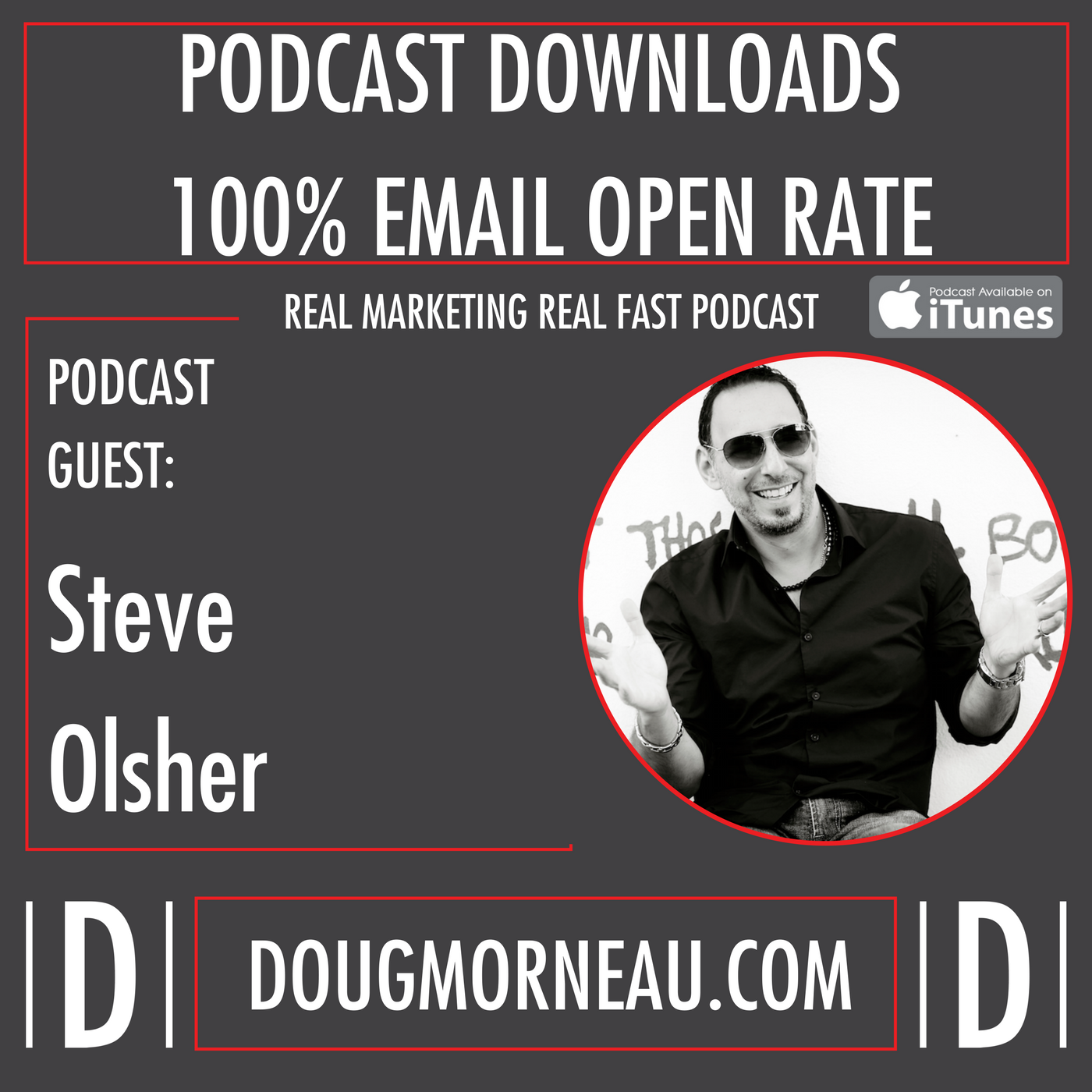 PODCAST DOWNLOADS = 100% EMAIL OPEN RATE - DOUG MORNEAU - STEVE OLSHER - REAL MARKETING REAL FAST PODCAST